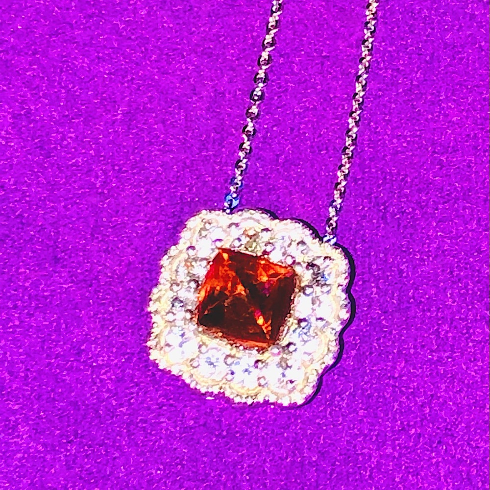 43.) New Cherry Citrine & Diamond Pendant Necklace